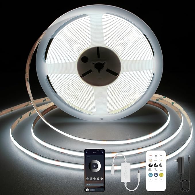 COB LED Strip Light 6000K, 24ft Dimmable White LED Strip Light, DC24V Tape Light by AUZIWECOBLEDStripLights