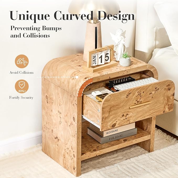 Night Stand 1-Drawer and 1 Storage Shelf Nightstand 24" H Metal Handle Modern - Image 5