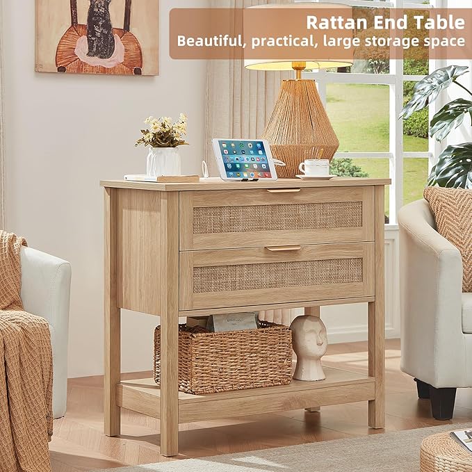 LEYAOYAO 31.5" Wide Rattan Night Stand - Image 3