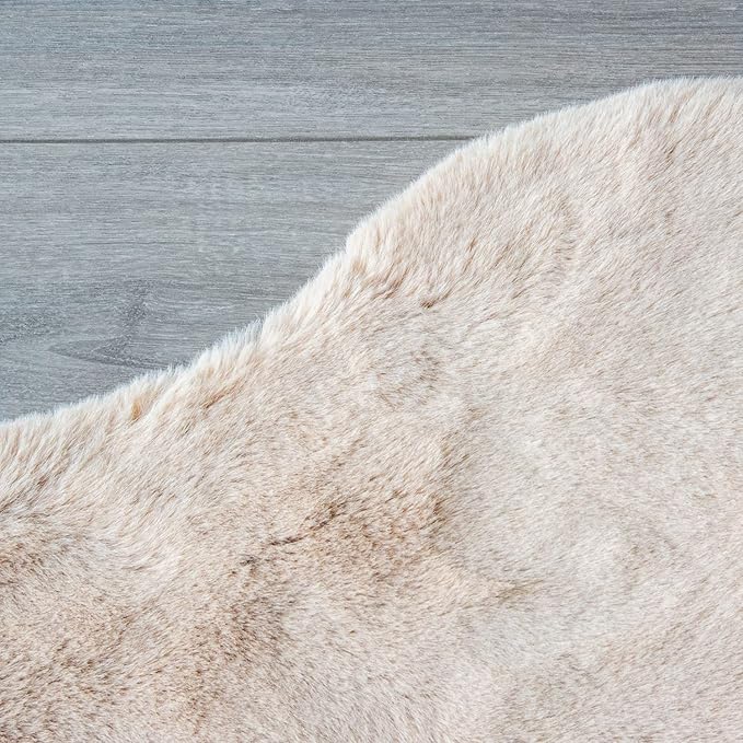 Light Brown Beige Plush Faux Rabbit Shaggy Fur Area Rugs - Image 7