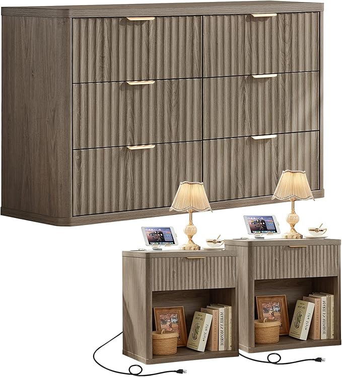 LEYAOYAO 48" Wide Fluted Dresser and 1 Drawers 23" Nightstand Set of 2 by LEYAOYAO-Findtheshiningpointofyourideallife%EF%BC%81