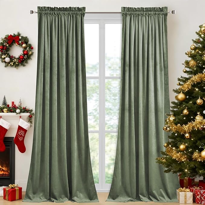 StangH Sage Green Curtains for Bedroom Velvet Room Darkening Thermal Insulated by StangH