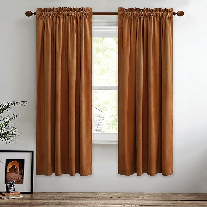 StangH Burnt Orange Curtains Fall Curtains Rod Pocket Velvet Blackout Window by StangH