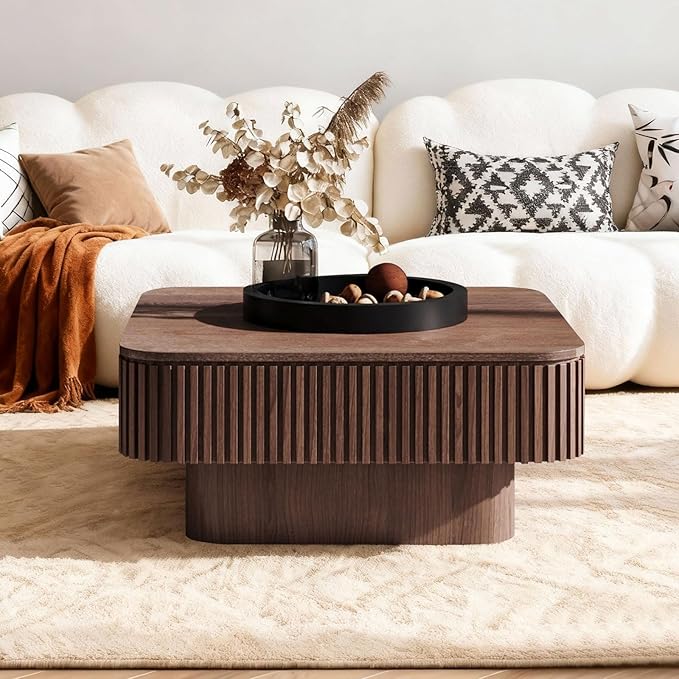 LKTART Coffee Table for Living Room, Accent Fluted Square Coffee Table - Image 2