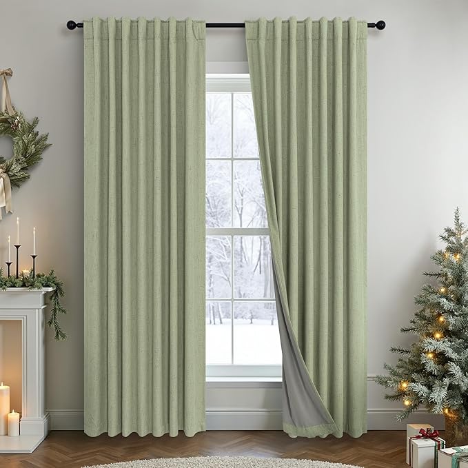 Pitalk Light Sage Green Black Out Curtains 63 Inch Long 2 Panel Set Back Tab by Pitalk