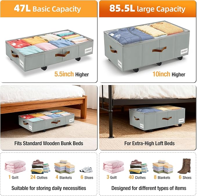 11 inch Under Bed Storage with Wheels, Foldable Under Bed Drawers - Image 6