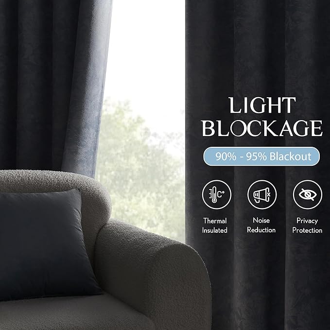 Beauoop Blue Floral Jacquard Blackout Curtains 72 Inches Long 2 Panels - Image 4