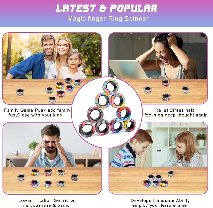 Cevioce 9Pcs Magnetic Rings Fidget Toy Set, ADHD Anxiety Magnetic Fidget Toys - Image 6