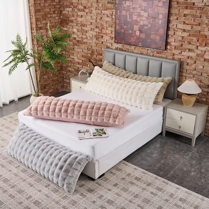 Luxury Shaggy Faux Fur Body Pillow, Fluffy Bed Pillows - Image 9