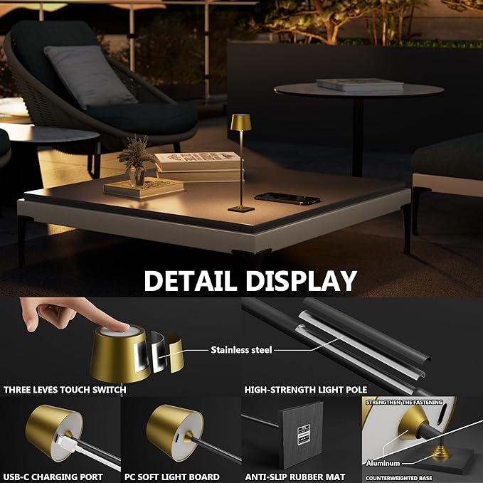 Modern LED Color-Changing Cordless Table lamp, 7 Colors, metal Shade, Touch - Image 3