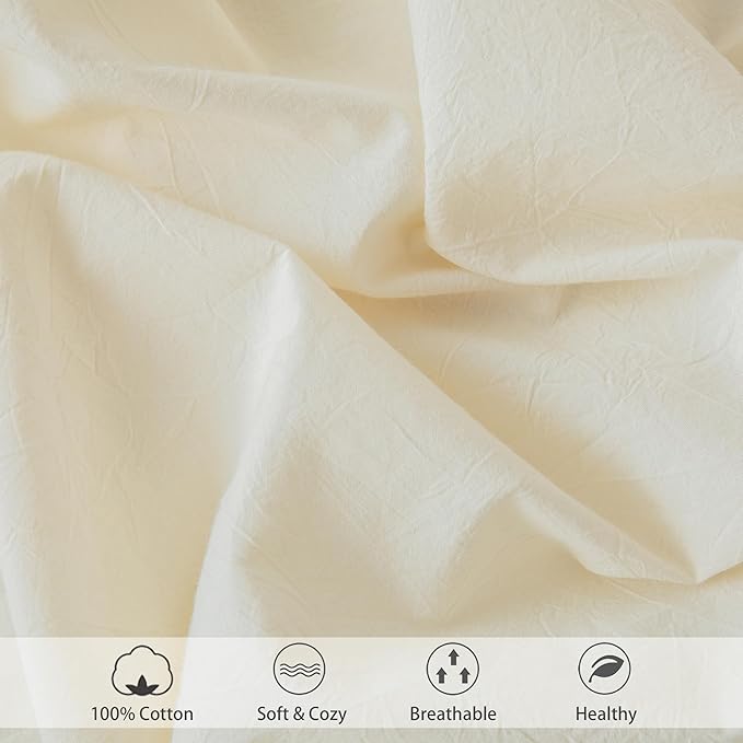 MooMee Fitted Bottom Sheet Only 100% Washed Cotton Linen Like Textured - Image 5