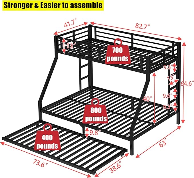 Higher Quality & Stronger Heavy Duty Metal Bunk Bed Frame Twin XL Over Queen - Image 2