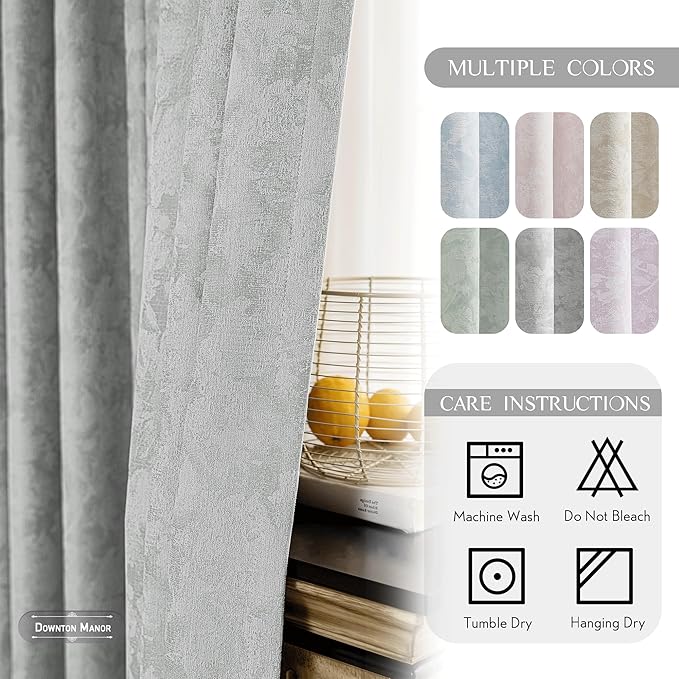Beauoop Grey Floral Jacquard Blackout Curtains 108 Inches Long 2 Panels - Image 8
