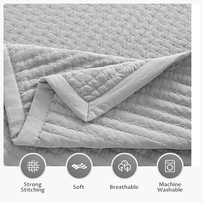 KASENTEX Queen Quilt Set 90"x90" – Soft Washed 3-Layer Lightweight Bedspread - Image 4