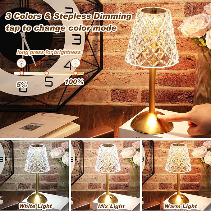 Liliful 1 Pcs Cordless Table Lamp Rechargeable Touch LED Small Gold Portable - Image 4