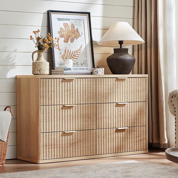 LEYAOYAO 48" Wide Fluted Dresser and 23" Nightstand Set of 2, Wooden Dresser & - Image 6