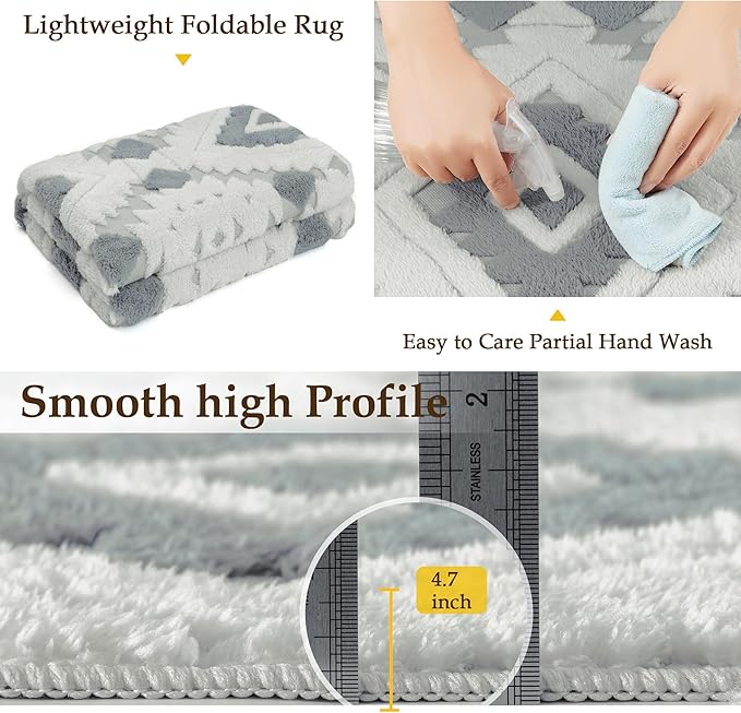 Ivory Grey 4x6 Area Rug Washable Moroccan Shag Office Carpet Non Slip Soft - Image 6