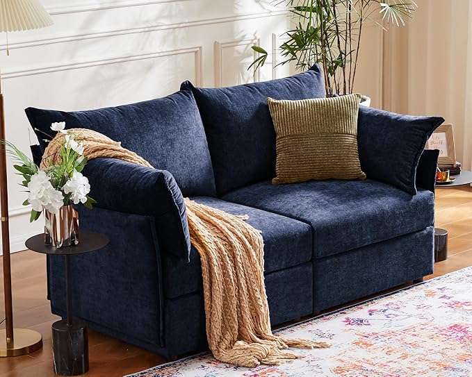 ABCASA Oversized Loveseat Sofa, Modern Modular Sectional Couch Blue Fluffy by ABCASA