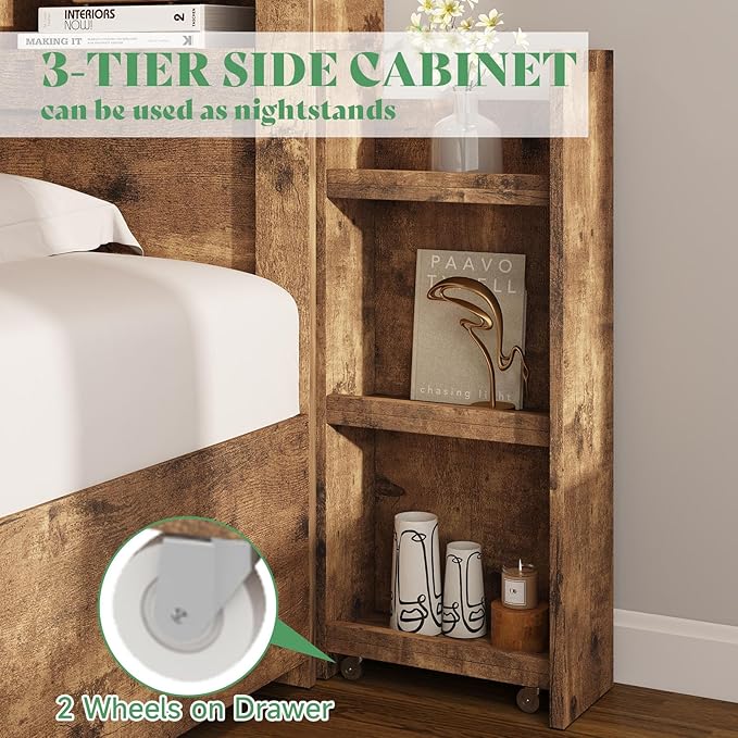 AMERLIFE Queen Bed Frame with 4 Storage Drawers, Wood Bed Frame with 49.6" Tall - Image 6
