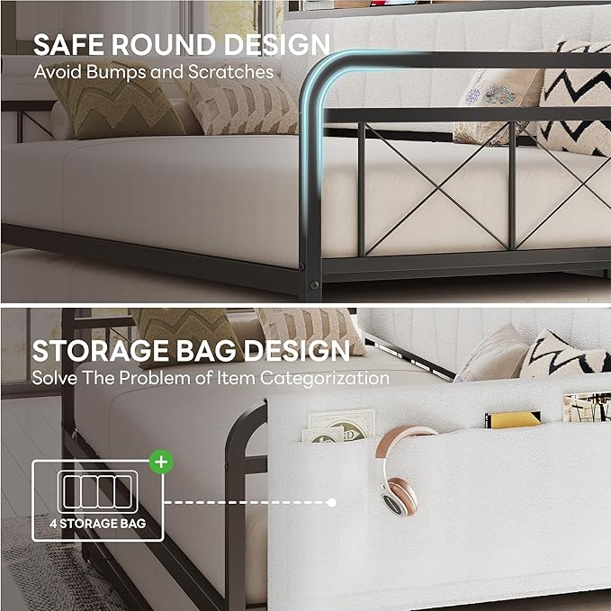 LIKIMIO Daybed with Trundle Bed, Twin Bed Frame with Storage Headboard and - Image 5