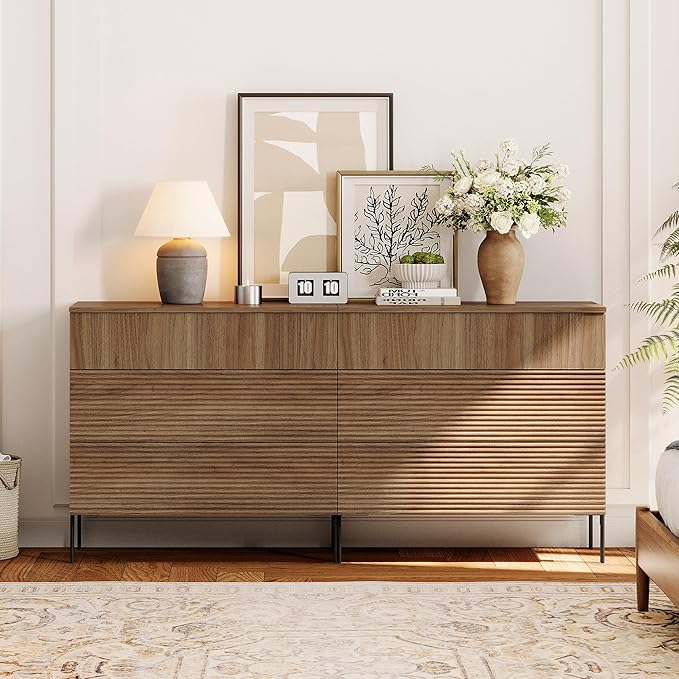 WAMPAT 63" W Fluted Dresser for Bedroom, 2 in 1 Modern 6 Drawer Dresser TV Stand - Image 4