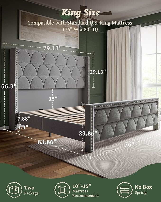 King Size Bed Frame with 56" Headboard - Image 2