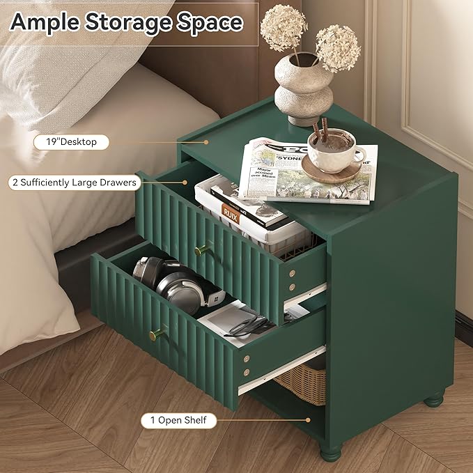 Modern Nightstand Set of 2, Fluted End Table - Image 4