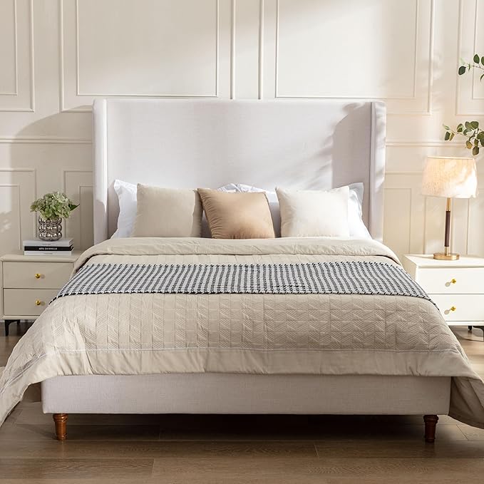 Queen Size Upholstered Platform Bed by Unknown