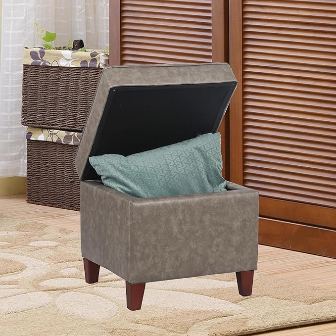 Adeco 17.5" Square Faux Leather Ottoman - Image 7