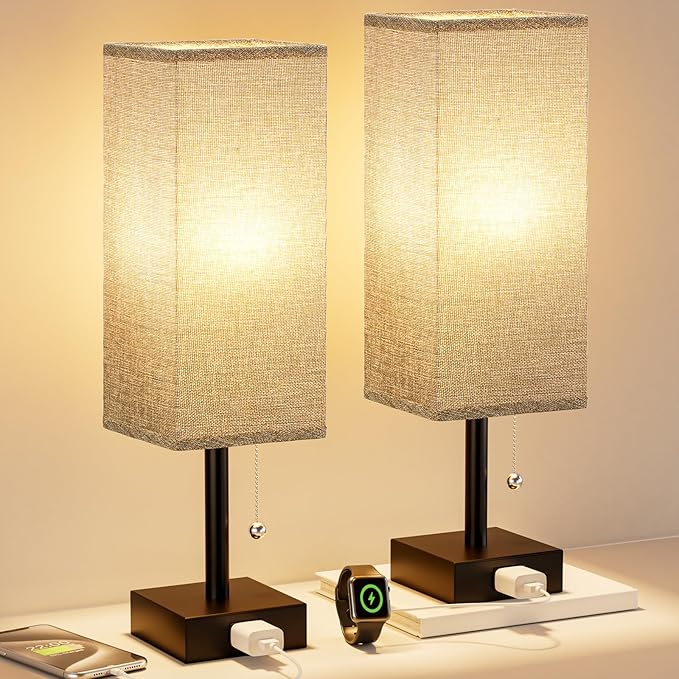 Grey Bedside Lamps for Bedroom Set of 2 - Image 8