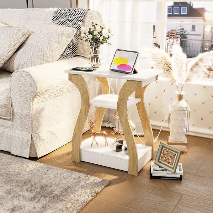 End Table Set of 2 with Charging Station, Side Table with USB Ports and Outlets - Image 2