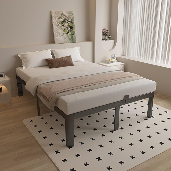 Full Size Bed Frame 16 Inch Black, Metal Platform Full Bed Frame - Image 8