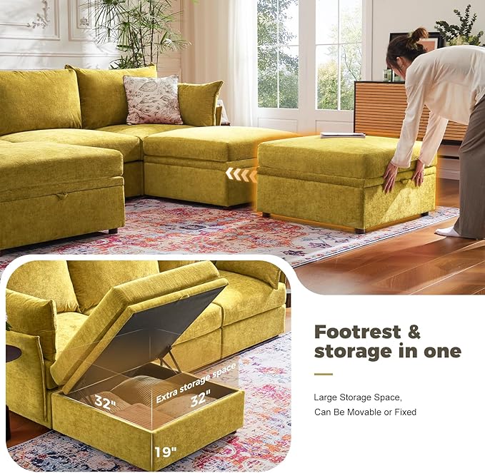 ABCASA 102.6" U Shaped Modular Sectional Sofa, 5 Seater Couch - Image 5