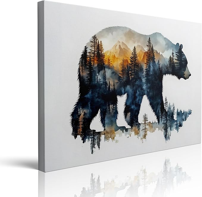 Forest Landscape Inside Bear Canvas Wall Art Framed Painting Watercolor by PverorArt