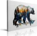 Bear Silhouette Forest Landscape Canvas Wall Art Framed Print Watercolor by PverorArt