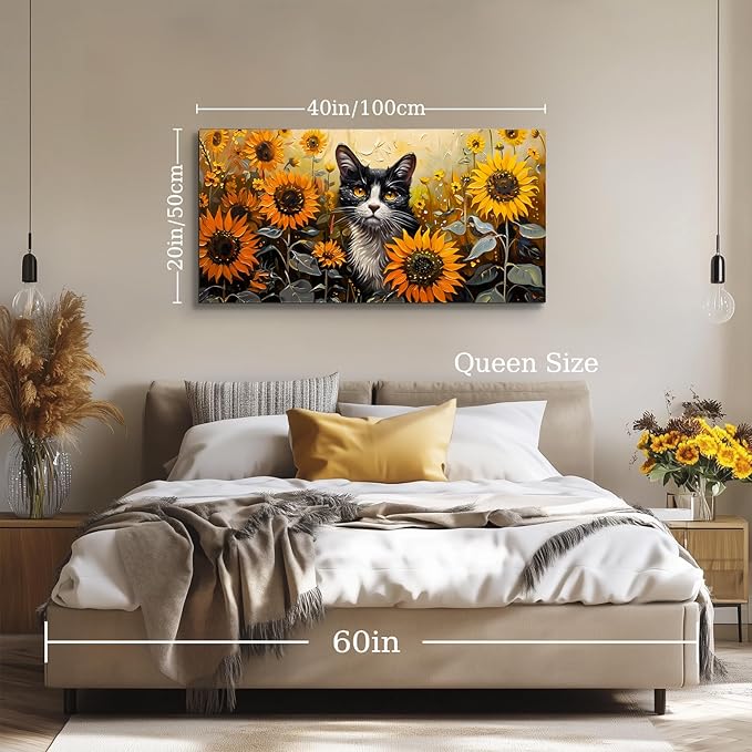 SERIMINO Large Wall Art Canvas Prints, Sunflower Cat Wall Art Aesthetic - Image 4