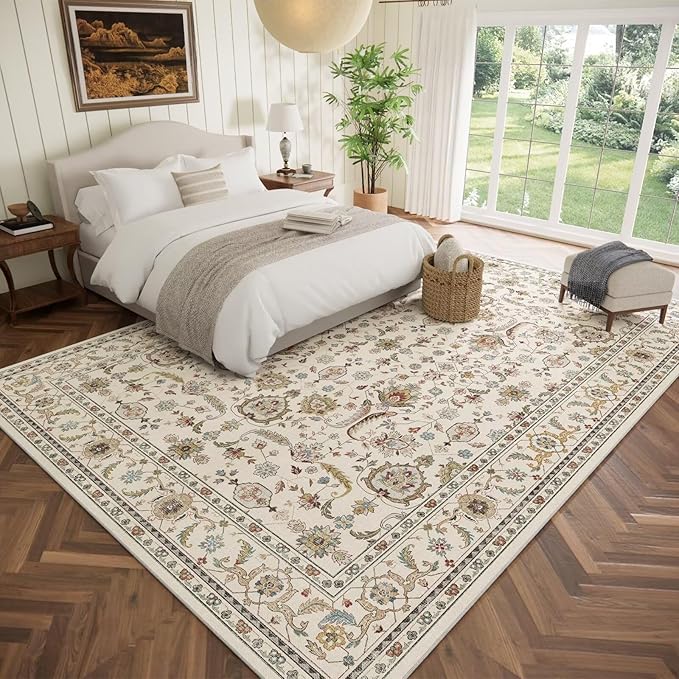Washable 9x12 Area Rugs for Living Room, Boho Non-Slip Vintage Distress Lager - Image 2