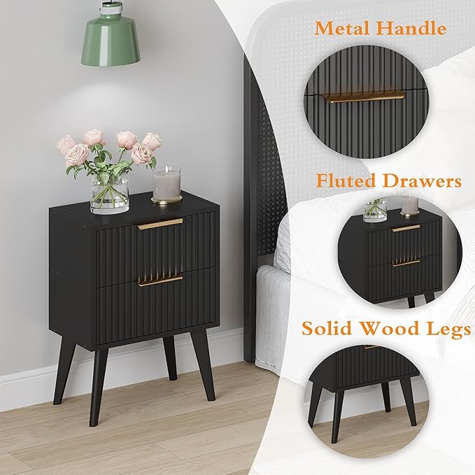 YAUKOMEL Black Night Stand, Modern Bedside Table, Small Nightstand - Image 7