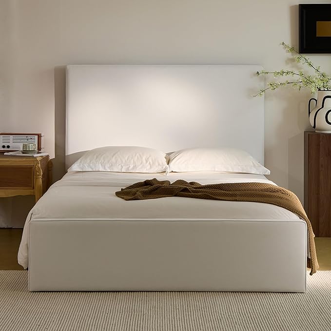 King Size Upholstered Bed Frame, Lucas Tall Headboard Floor Platform Beds by Unknown