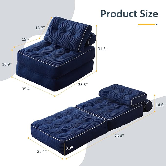 Folding Chair Bed, Futon Sofa Bed, Floor Couch - Image 2
