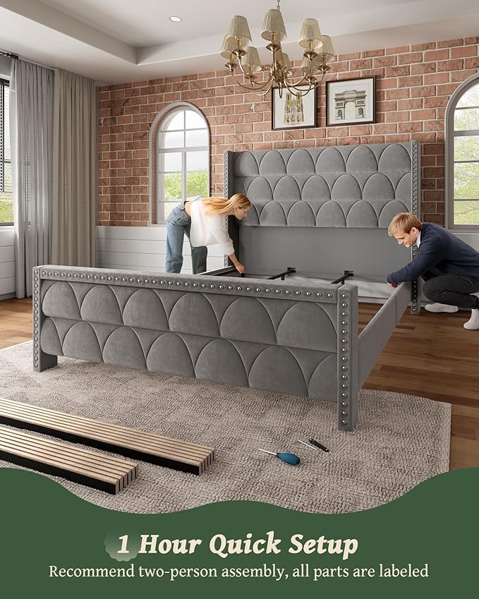King Size Bed Frame with 56" Headboard - Image 6