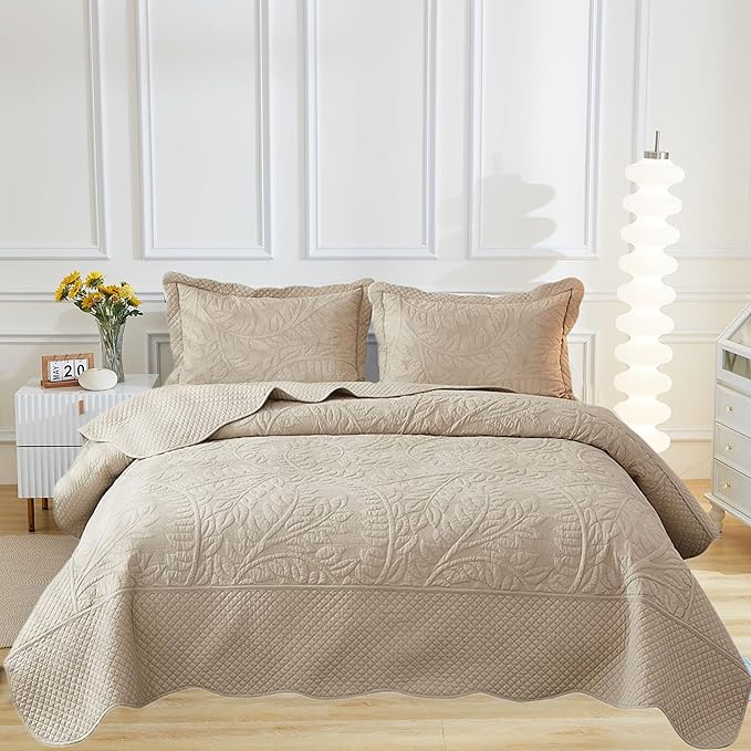 MarCielo 3-Piece 100% Cotton Oversized Bedspread Lightweight Quilt Coverlet - Image 2