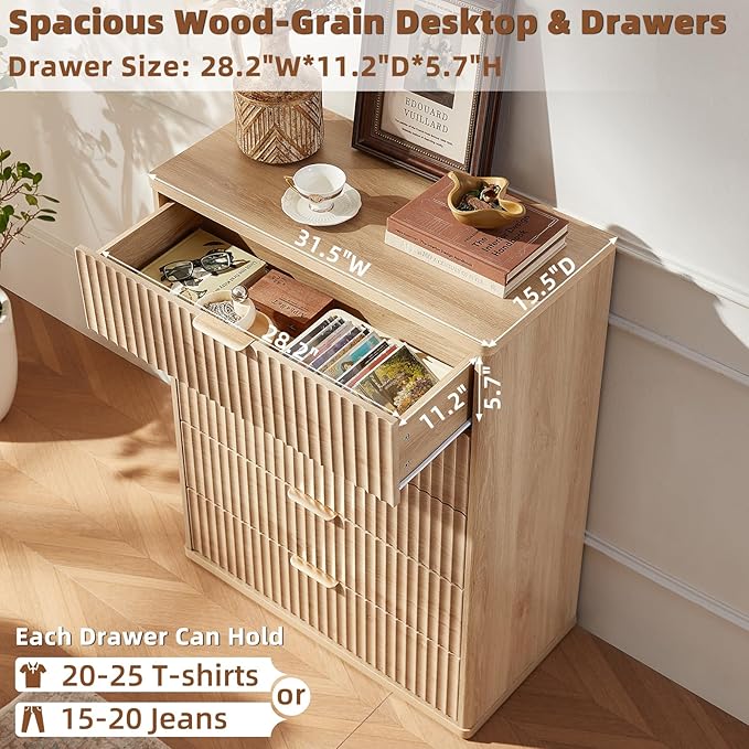 LEYAOYAO Fluted 5 Drawers Dresser - Image 6