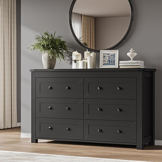 6-Drawer Dresser, Modern Wooden Storage Chest of Drawers, Dresser TV Stand by BORNOON