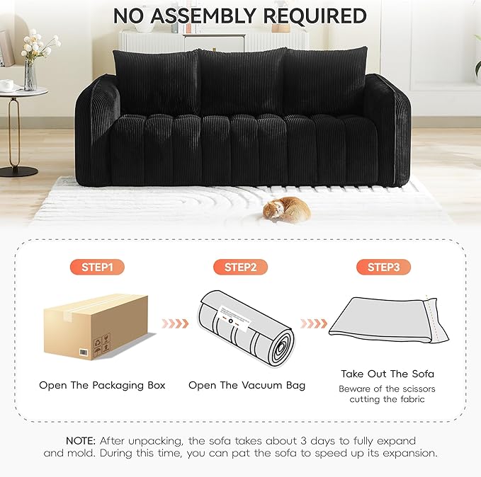 83'' Boneless Corduroy Sofa, Oversized 3 Seater Deep Seat Couch - Image 6