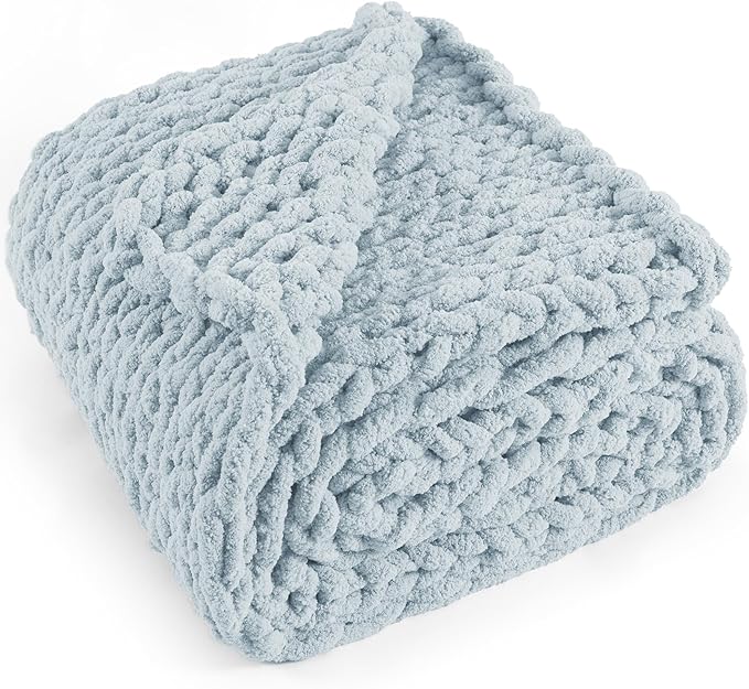 Chunky Knit Throw Blanket 60"X 80", 100% Handmade by LONGCREATE