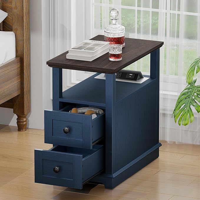 HIFYOBRO Narrow End Table with Flip Top Charging Station Set of 2, Side Table - Image 6