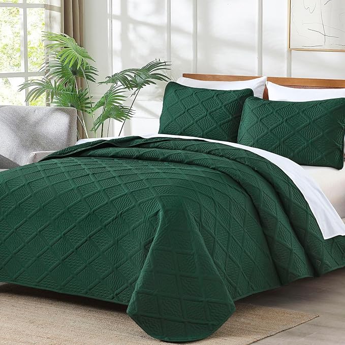 Yiran Quilts King Size, Emerald Green Spring Summer Bedspread Bedding Set - Image 2