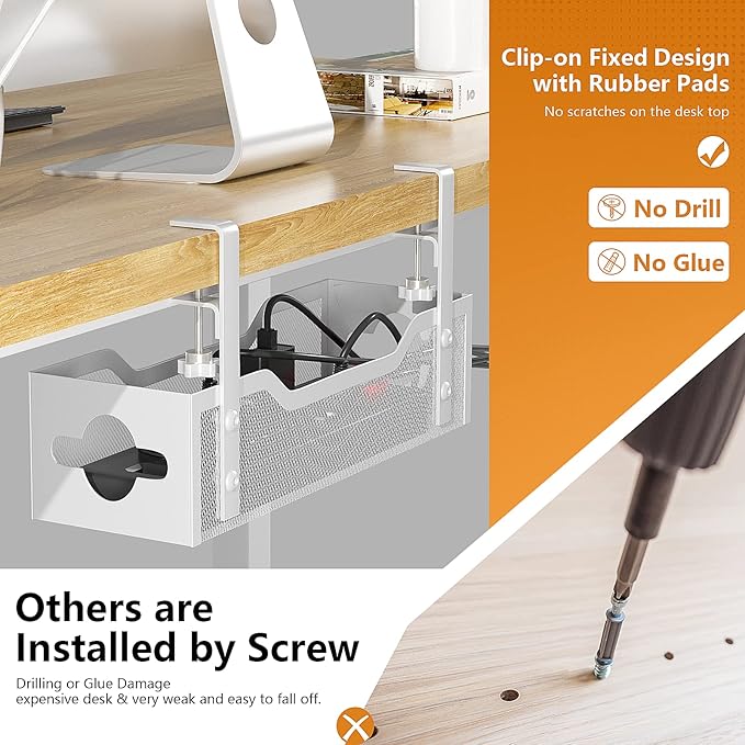 Under Desk Cable Management Tray 13.38", Quszmd Cable Organizer No Drill - Image 3