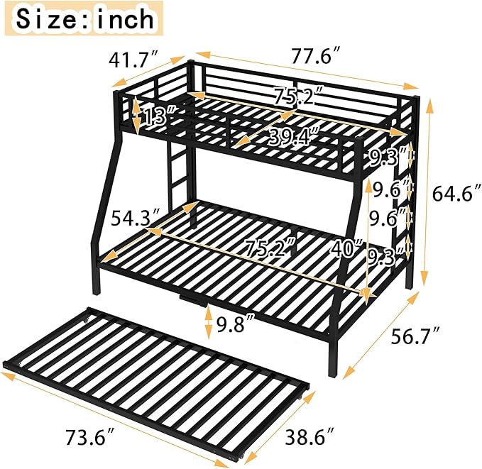 Upgraded Version Thicken Stronger Metal Heavy-Duty Twin Over Full Bunk Bed - Image 2